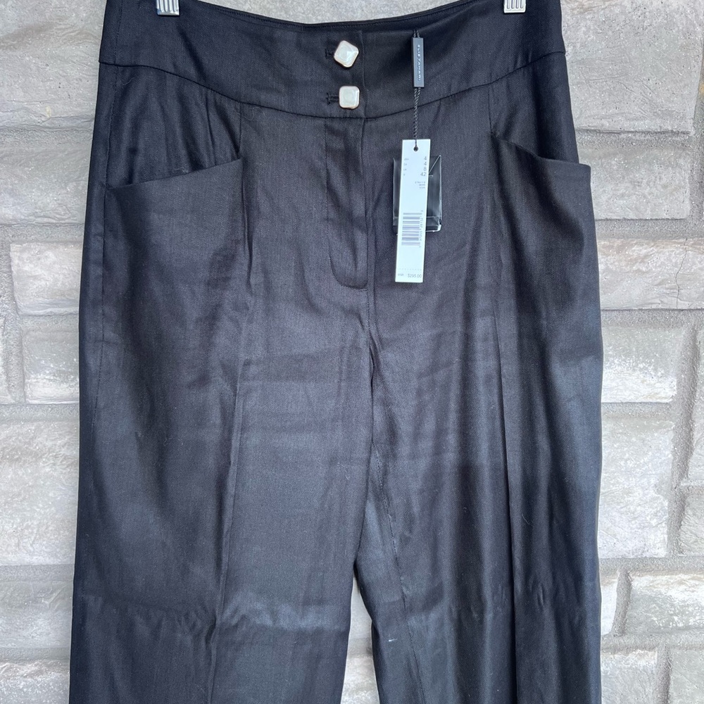 Elie Tahari Linen Blend Wide Leg Tailored Trousers Black 2 $295 cropped